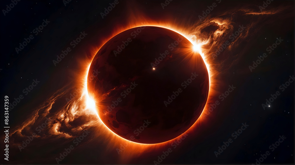 Abstract solar eclipse, artistic background, sun and moon, universe wallpaper