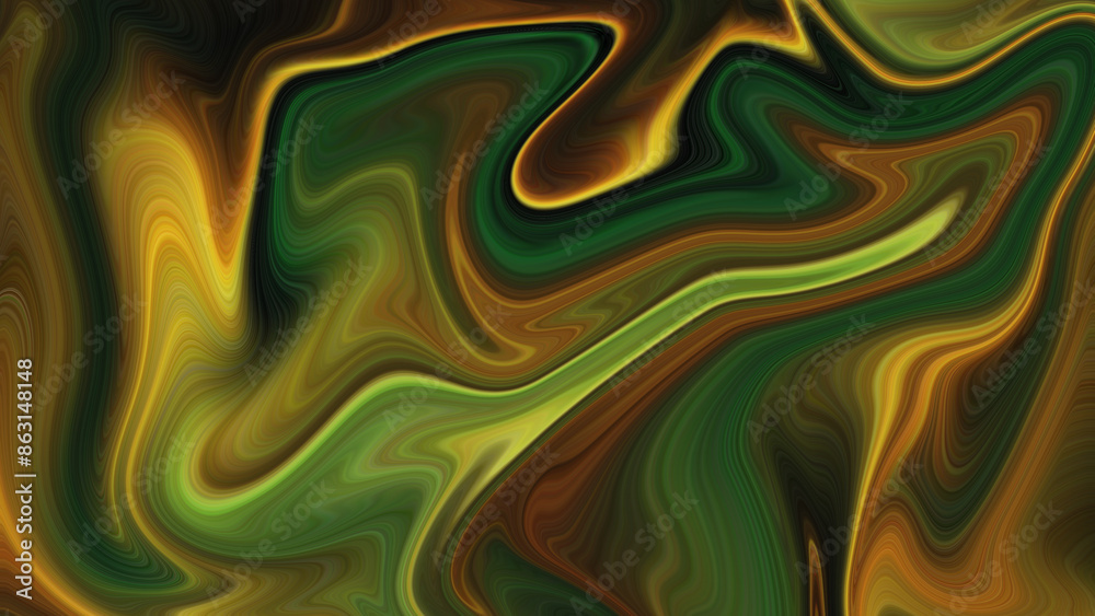 4K Gold design elements on a background of green and grey design, abstract marble alcohol ink background with flowing texture, luxury.
