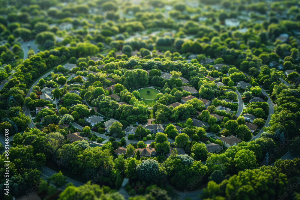 Planet split into blooming gardens and sprawling suburban areas, Planet split into blooming gardens and sprawling suburban areas,