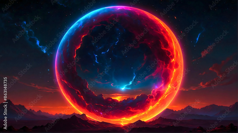 Abstract solar eclipse, artistic background, sun and moon, universe wallpaper