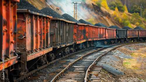 train cars on the railway filled with coal
