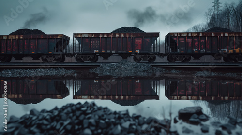 train cars on the railway filled with coal