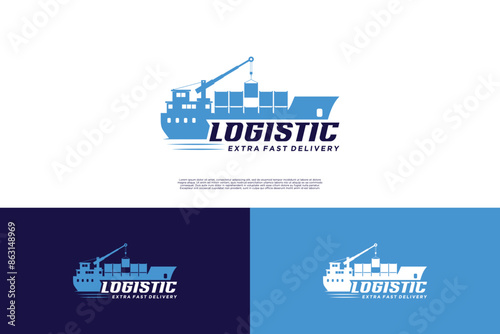 Cargo ship logo design for logistic transport
