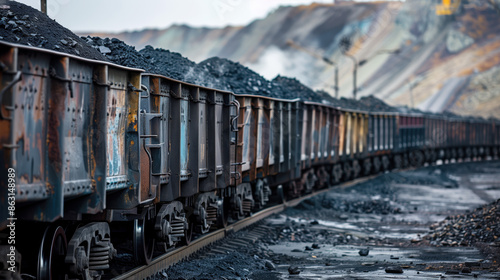 train cars on the railway filled with coal