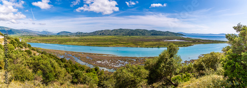 A panorama view over the strait at Butrint, Albania in summertime