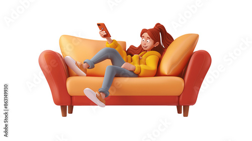 Girl lying on the sofa and using a smartphone © minart