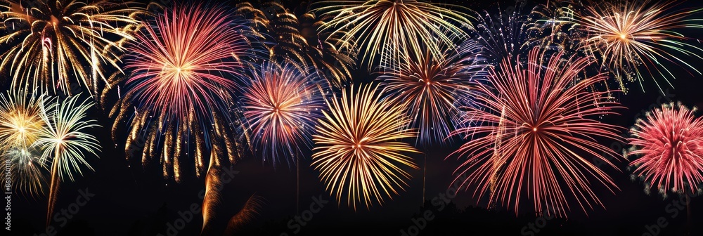 Beautiful fireworks show to celebrate Chinese lunar new year. Abstract over black background. Beautiful fireworks show to celebrate Chinese lunar new year. Abstract over black background.