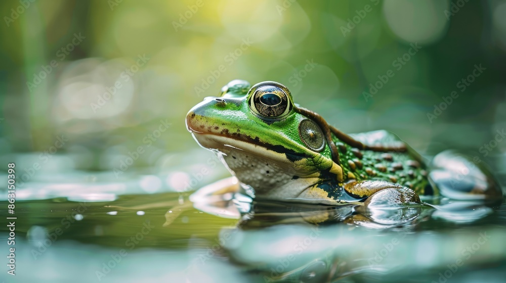 Green frog in its natural environment a common species of European water frog Green frog in its natural environment a common species of European water frog