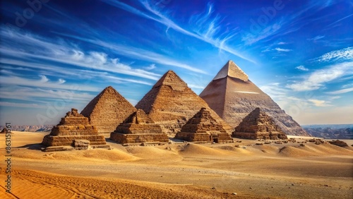 Majestic Egyptian pyramids under the clear blue sky , Egypt, ancient, historical, antiquity, architecture, iconic