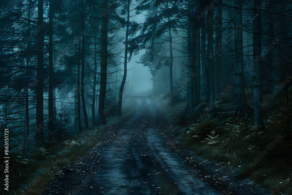 Obraz premium Highway Through Misty Forest