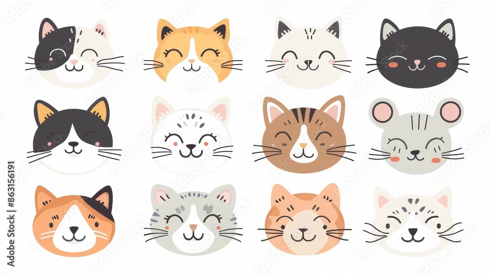 Flat Vector illustration of cute cat. Collection sets Flat Vector illustration of cute cat. Collection sets