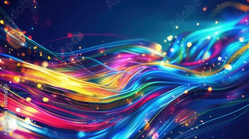 colorful tangle of glowing electric cables and led fibers futuristic technology illustration