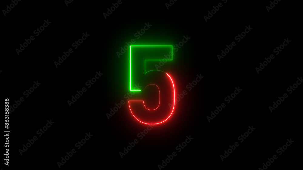 Abstract neon countdown 5 number illustration background 4k. Abstract neon countdown 5 number illustration background 4k.