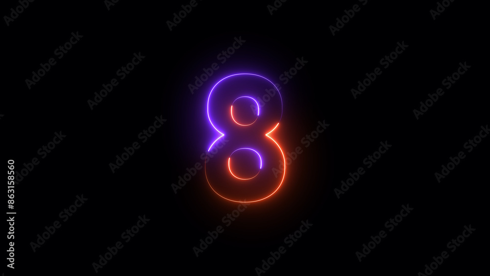 Abstract neon countdown 8 number illustration background 4k. Abstract neon countdown 8 number illustration background 4k.