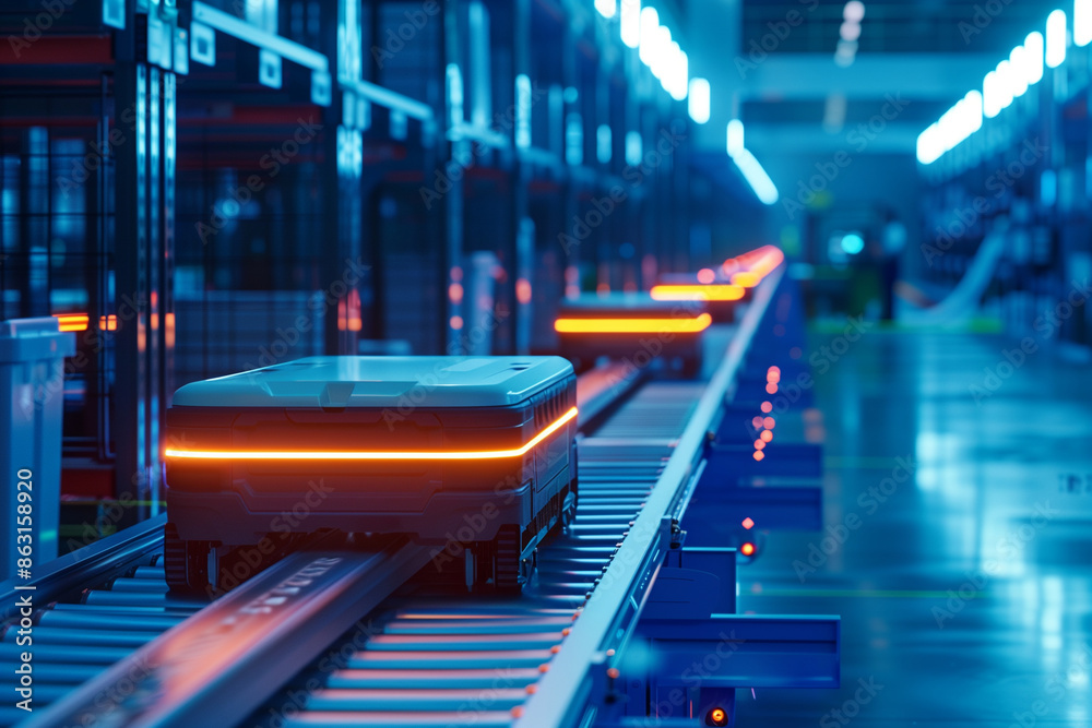 Naklejka premium AI-enhanced inventory management systems leverage machine learning to forecast demand trends, manage stock levels dynamically, and optimize warehouse layouts for efficient storage