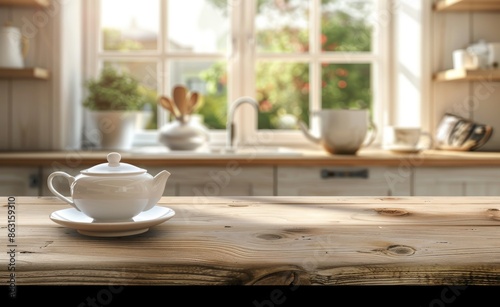 Wallpaper Mural Background of window for product display on wooden kitchen table Torontodigital.ca