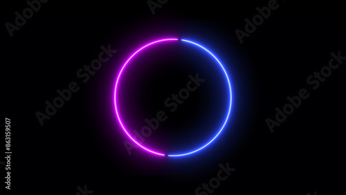 Abstract neon light glowing circle frame loading icon background illustration.