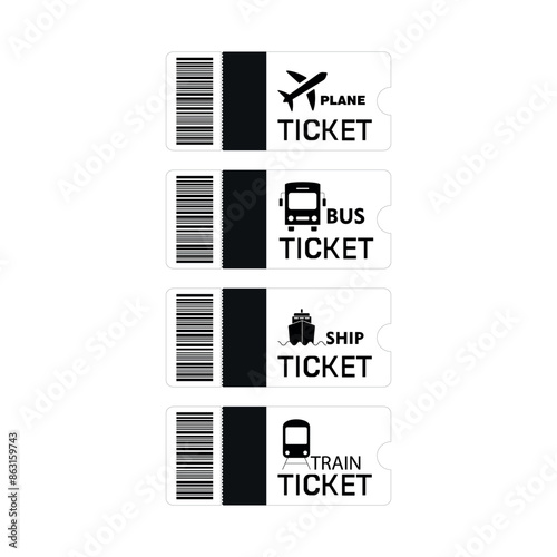 Web Tickets for bus plane and train. World travel kit.