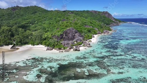 Anse Source D Argent Beach At La Digue Island In Victoria Seychelles. Indian Ocean Landscape. Beach Paradise. La Digue Island At Victoria. Seascape Outdoor. Archipelago Background. Tourism Travel. photo