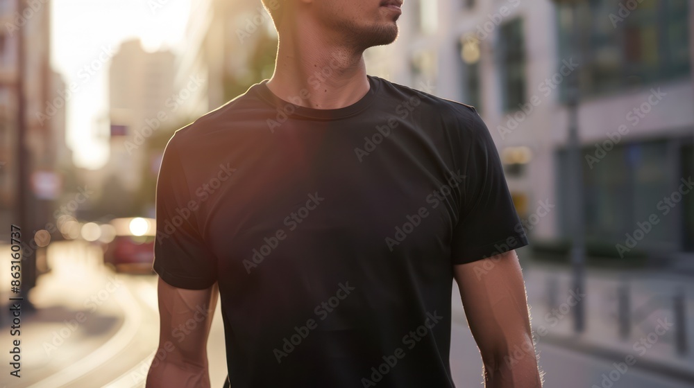 Man in Black T-Shirt in Urban Setting Man in Black T-Shirt in Urban Setting