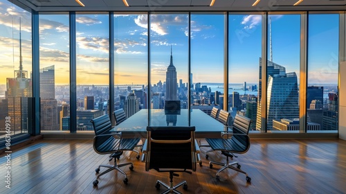 Modern Conference Room With City Skyline View in New York City