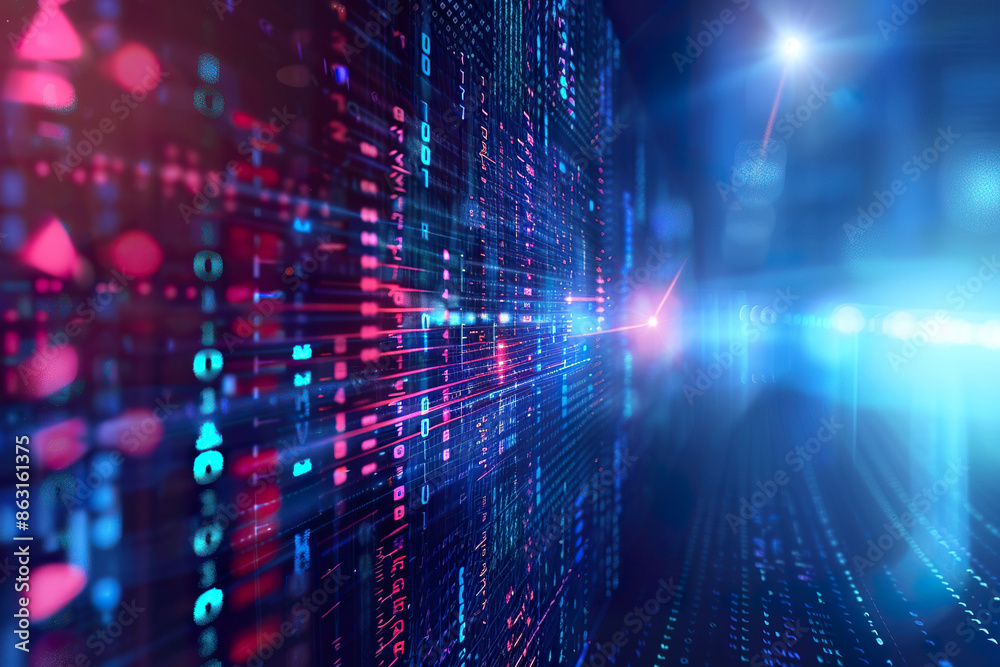 A computer screen with a blue background and red and blue lines,, generative ai image A computer screen with a blue background and red and blue lines,, generative ai image