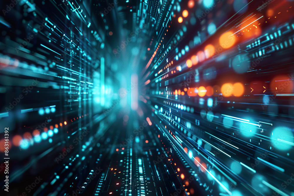 A computer screen with a blue background and red and blue lines,, generative ai image