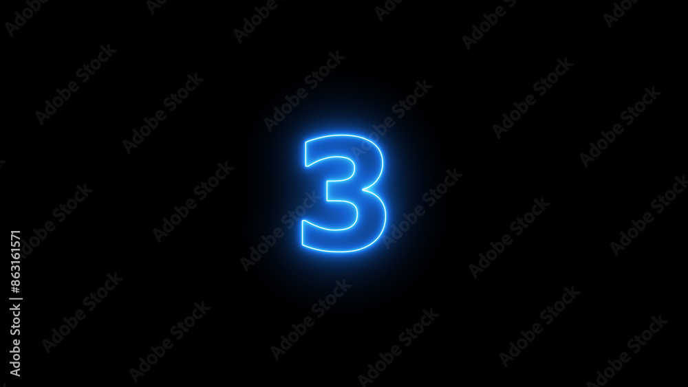 Abstract neon countdown 3 number illustration background.	