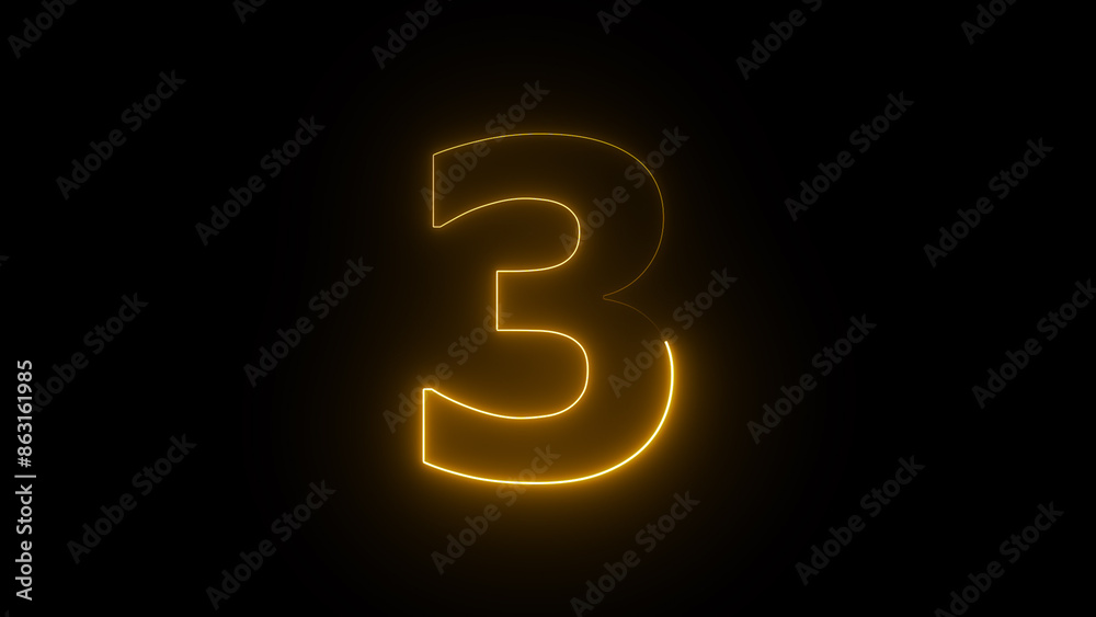 Abstract neon countdown 3 number illustration background.	