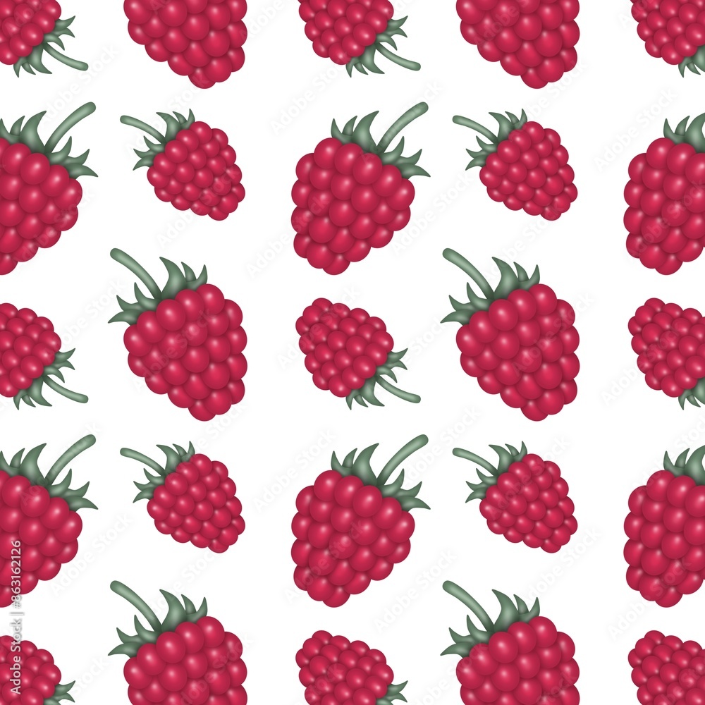 Raspberry berries repeating pattern on white background Raspberry berries repeating pattern on white background