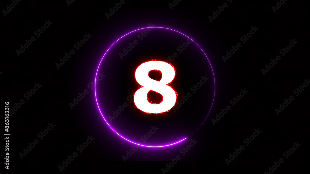 Abstract neon countdown 8 number illustration background 4k. Abstract neon countdown 8 number illustration background 4k.