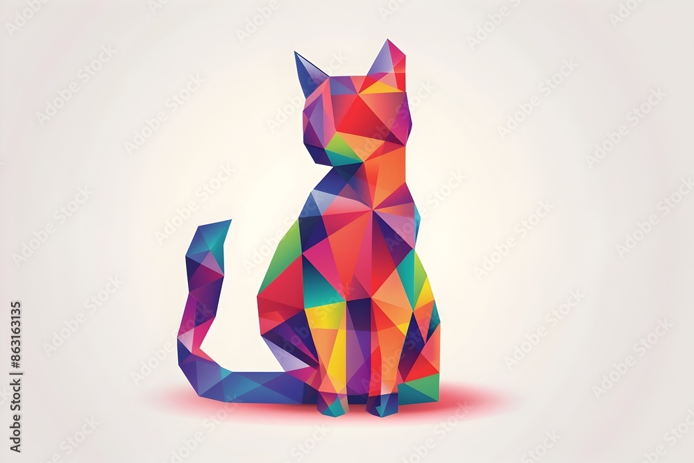 Obraz premium Cute 3D Geometric Cat Logo with Abstract Patterns