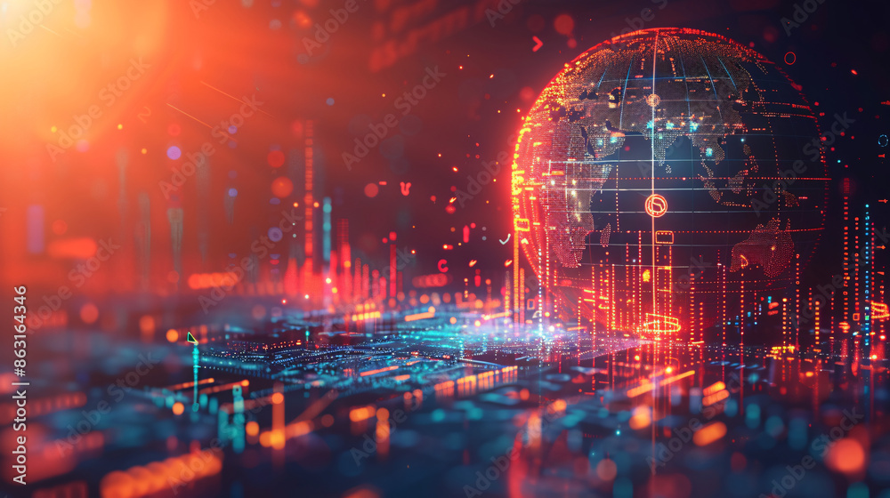 Fototapeta premium Global Finance Concept with Currency Symbols and Economic Indicators, Copy Space for Promotional Content