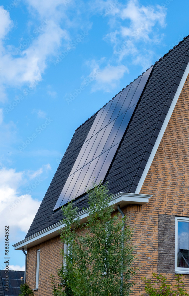 Solar Panel House Roof Generator Energy The Hague Netherlands Blue Sky Sun Solar Panel House Roof Generator Energy The Hague Netherlands Blue Sky Sun