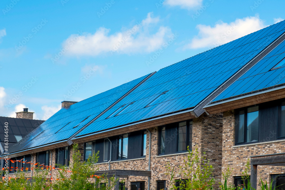 Solar Panel House Roof Generator Energy The Hague Netherlands Blue Sky Sun Solar Panel House Roof Generator Energy The Hague Netherlands Blue Sky Sun