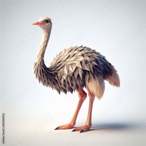  Low Polygon Style Animal ostrich isolated on a White Background - Modern and Colorful Geometric Art photo