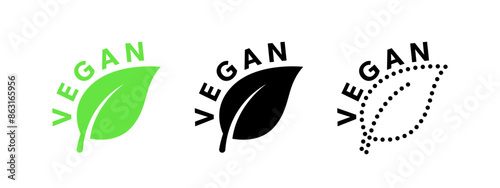 Vegan logos with a green leaf and a black leaf