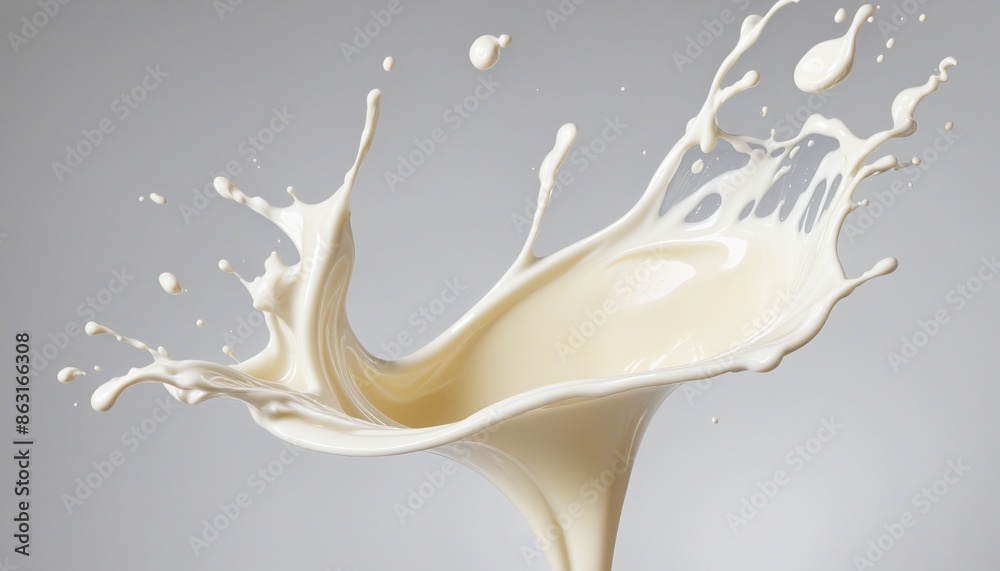 Φωτογραφία Creamy swirl of yogurt with a splash of fresh milk on a white background with cl