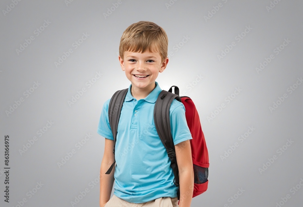 Young schoolboy enjoying his first day back at school with a big smile on his face Young schoolboy enjoying his first day back at school with a big smile on his face