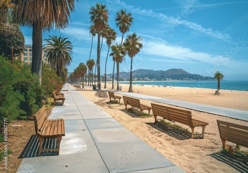 Sunny Day Walk Along the Beachside Promenade in Los Angeles photo