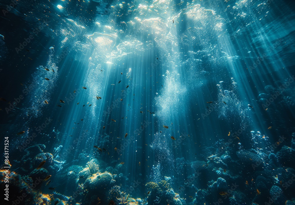 Fototapeta premium Sunlight Beams Through the Ocean Depths