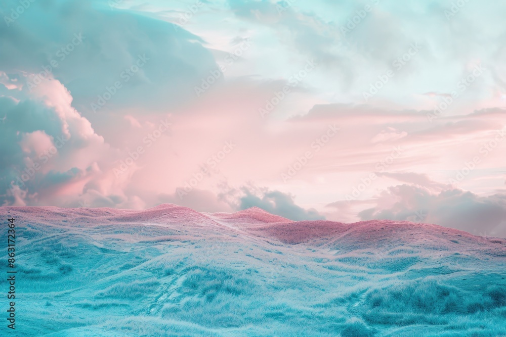 Obraz premium Pink and Blue Sky with Clouds and Waves
