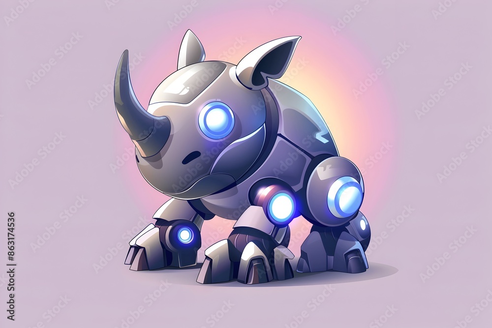 Sleek Robotic Rhinoceros with Metallic Horn Innovative 3D Art Sleek Robotic Rhinoceros with Metallic Horn Innovative 3D Art