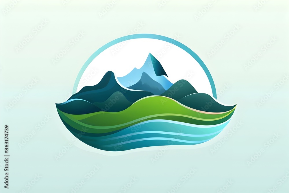 Stylish 3D Logo with Mountain and Wave Design for Brand Identity Stylish 3D Logo with Mountain and Wave Design for Brand Identity