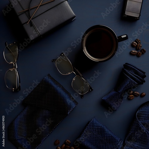 Moody Father's Day Flat Lay with Coffee,Gifts,and Accessories