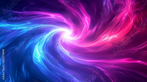 Abstract neon light background, purple and blue swirl of smoke.