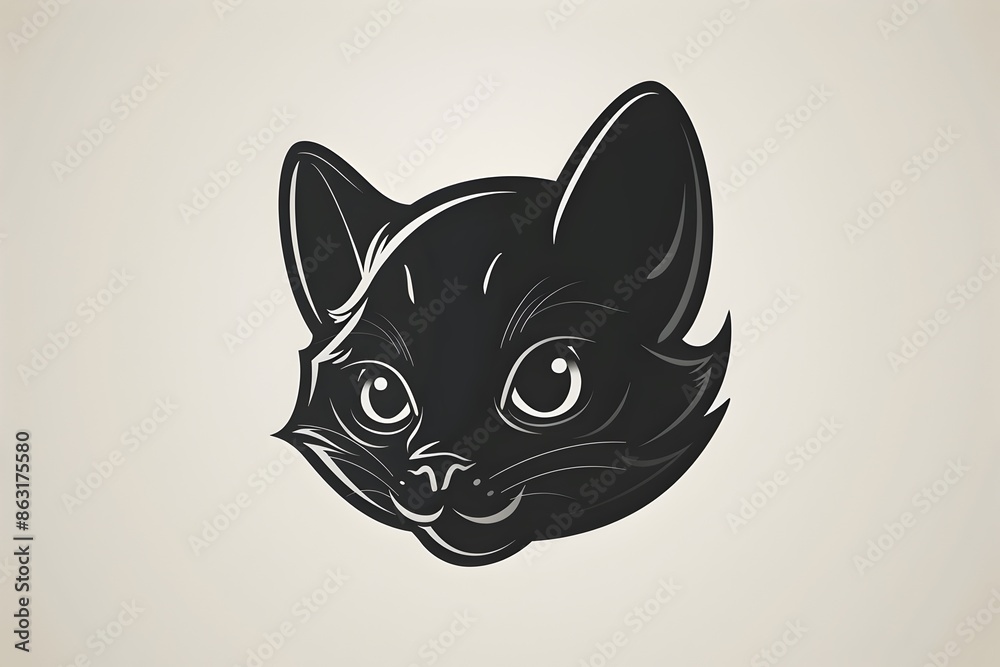 Obraz premium Vintage Inspired 3D Cat Logo with Cute Cartoon Aesthetic