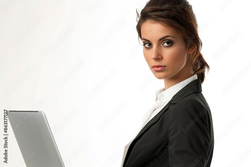 A Businesswoman with laptop isolated on white A Businesswoman with laptop isolated on white