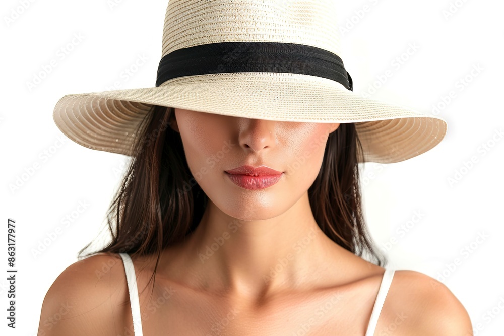 A Collage of woman with panama hat isolated on white A Collage of woman with panama hat isolated on white