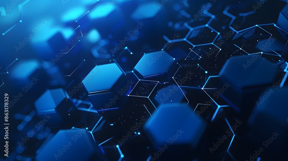 Obraz premium A digital illustration of a blue hexagonal network pattern, symbolizing advanced technology, connectivity, and futuristic concepts.